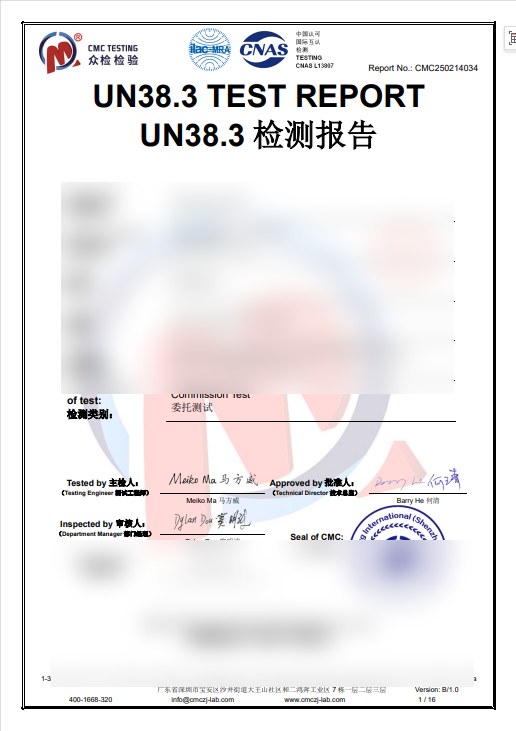 UN38.3 report preview